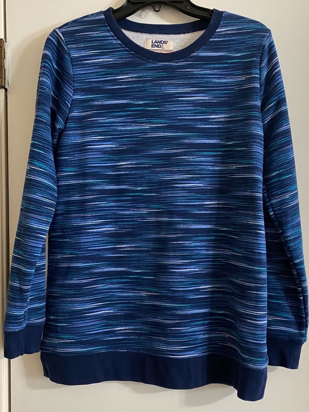 Lands' End Men's Navy and Teal Space-Dye Crewneck Sweater